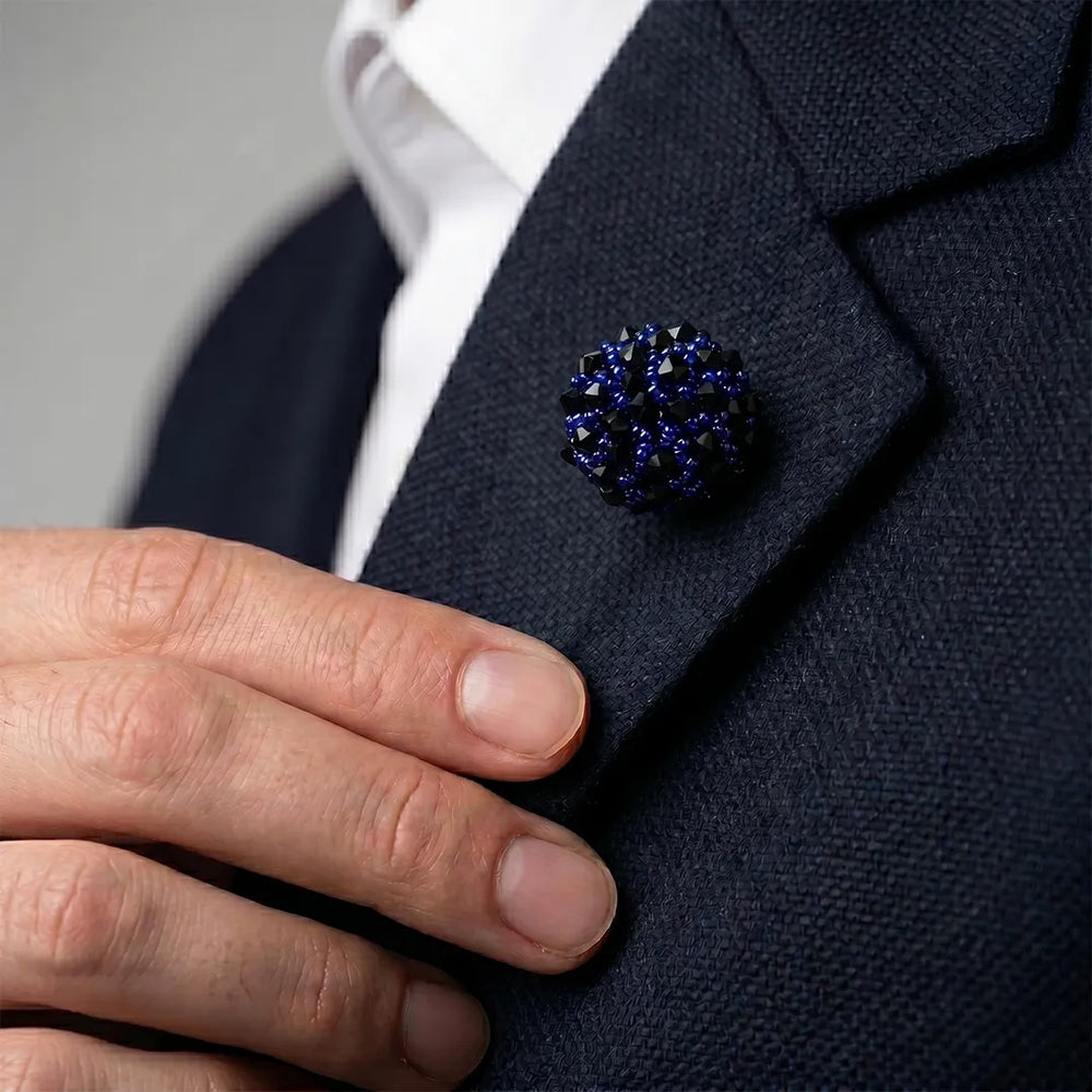 Black & Royal Blue Beaded Lapel Pin | Formal & Wedding Accessory