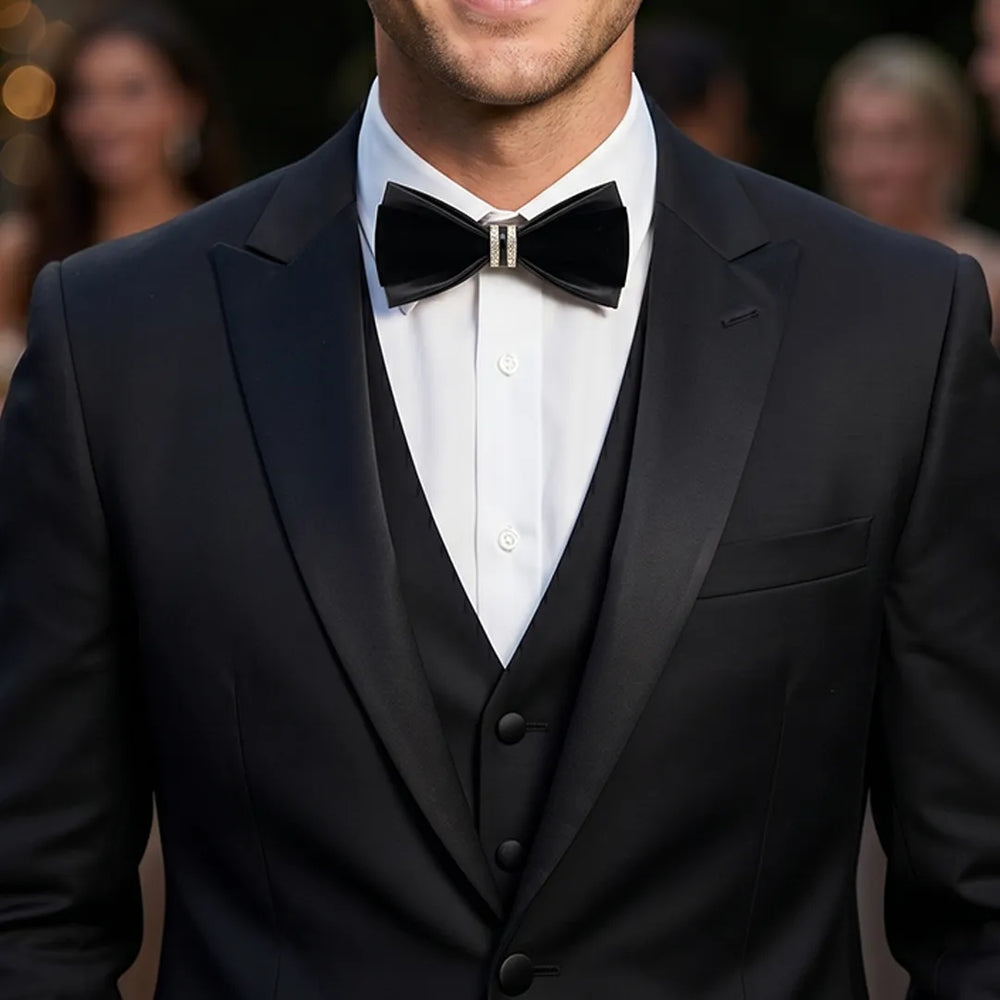Black Leather Jeweled Bow Tie | Wedding, Formal & Casual