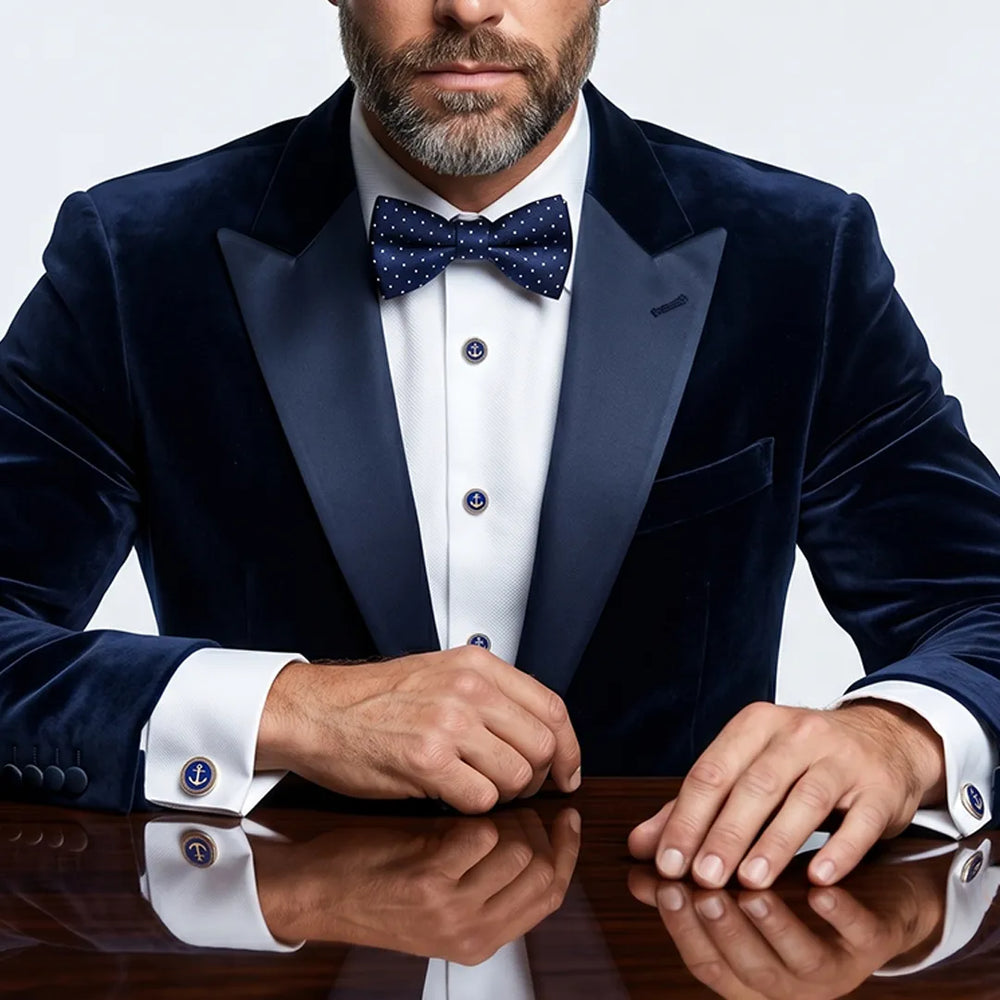 Navy Blue & Gold Anchor Shirt Stud & Cufflink Set | Wedding & Formal