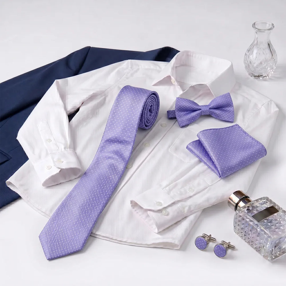 Lavender Pin-Dot Tie Set | Wedding & Formal Accessory Set