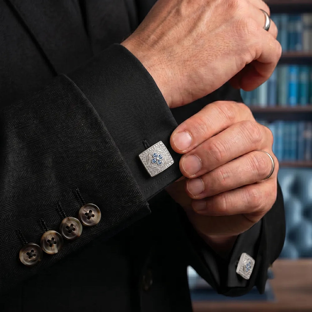 Silver & Aquamarine Crystal Pavé Rectangular Cufflinks | Sailor Australia