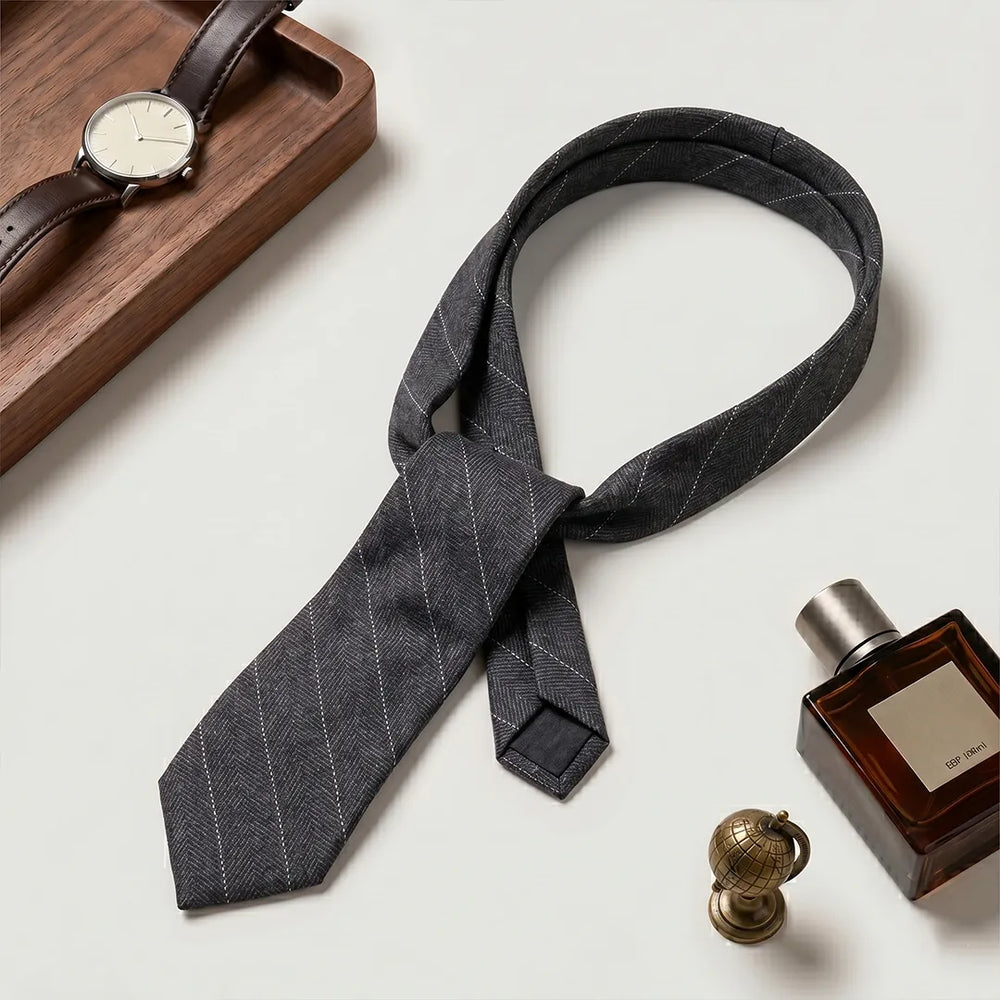Charcoal Herringbone Wool Skinny Tie | Formal & Casual Necktie