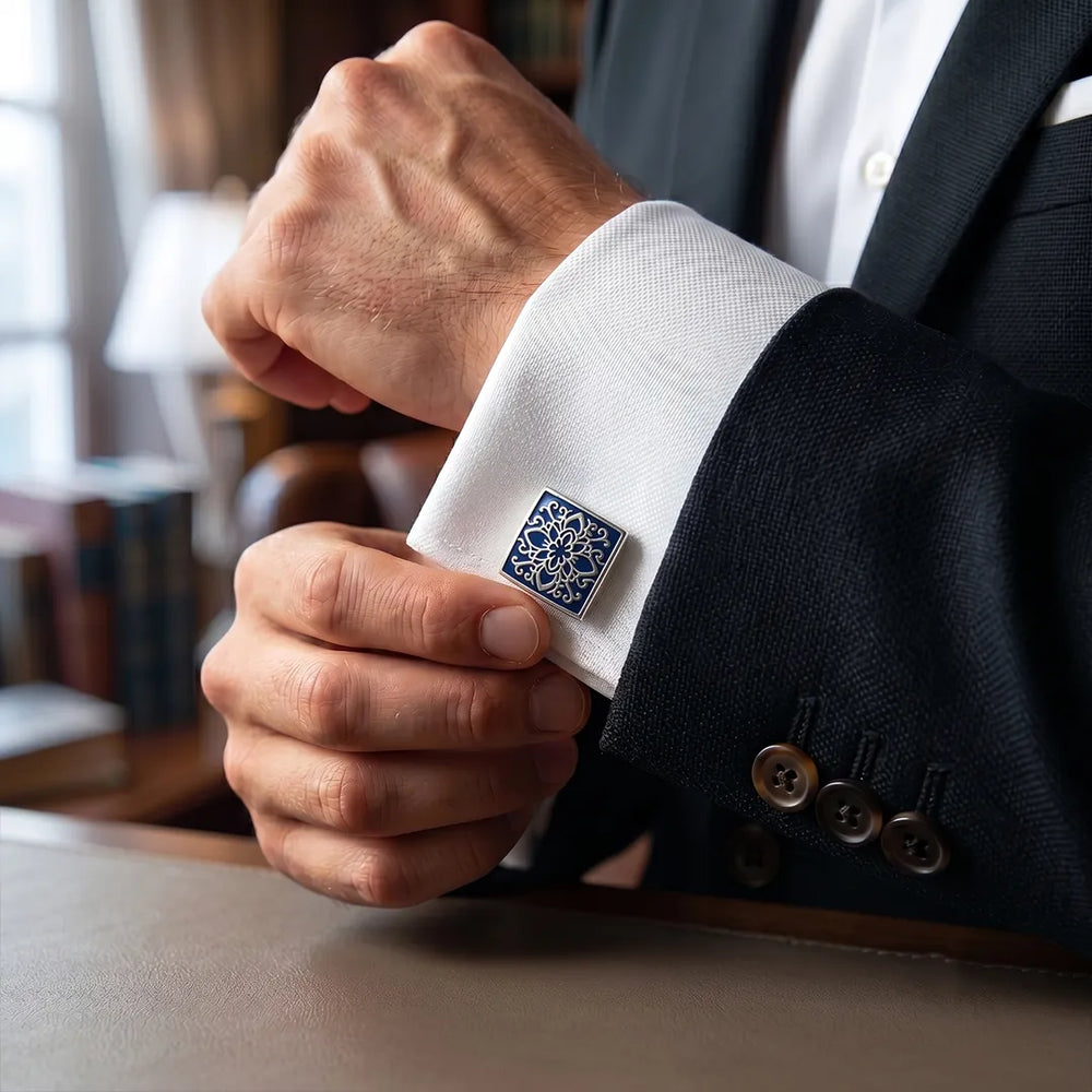 Silver & Royal Blue Filigree Mandala Square Cufflinks | Sailor Australia