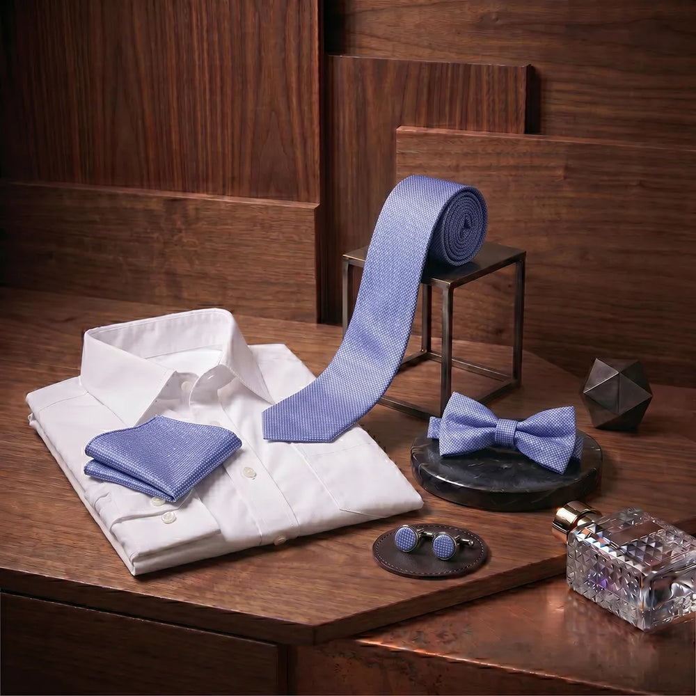 Periwinkle Blue Micro-Dot Tie Set | Wedding & Formal Accessory Set