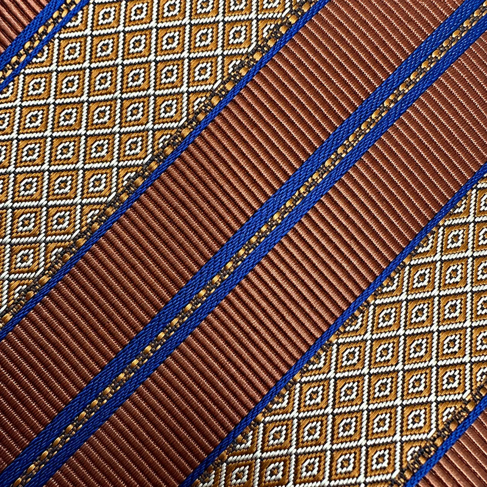 Copper & Gold Geometric Stripe Necktie | Polyester Formal Tie