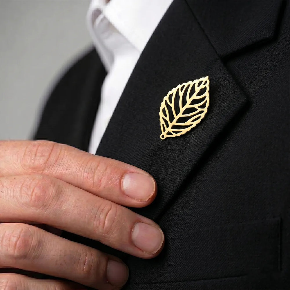 Gold Cut-Out Leaf Lapel Pin | Formal & Wedding Accessory