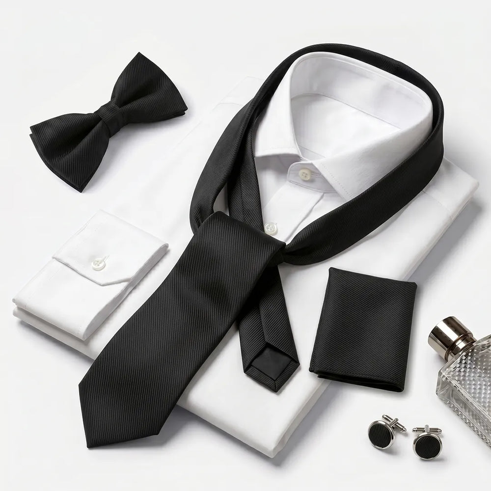Black Twill Tie Set | Wedding & Formal Accessory Set