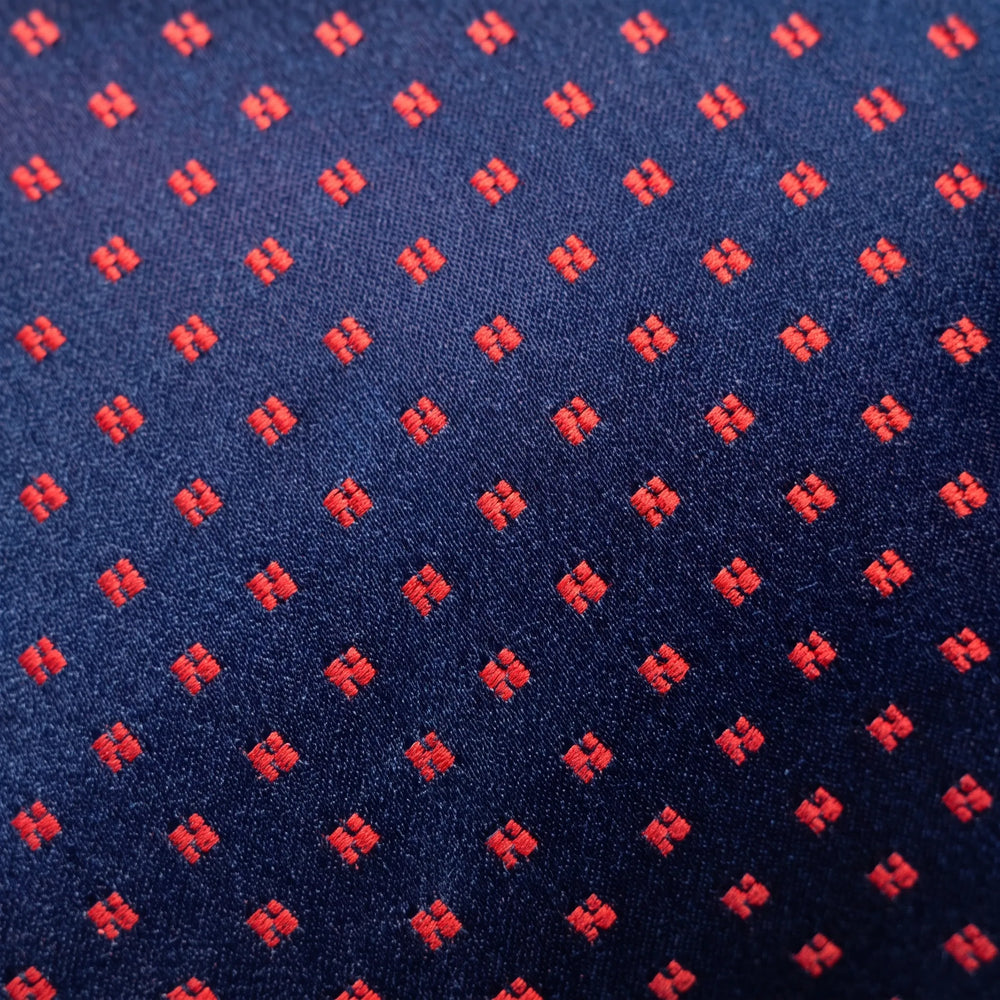 Navy & Red Micro-Cross Tie Set | Wedding & Formal Accessory Set