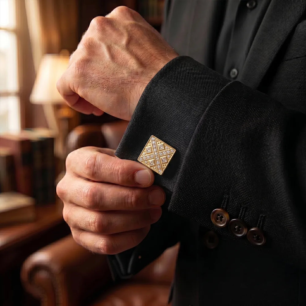 Gold Art Deco Geometric Clear Crystal Square Cufflinks | Sailor Australia