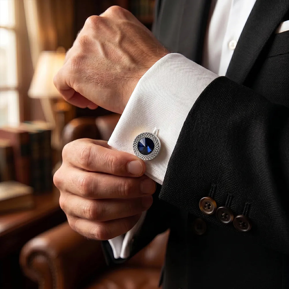 Silver & Sapphire Crystal Round Cufflinks | Sailor Australia