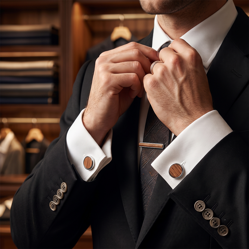 Men's Warm Wood Cufflinks and Tie Clip Set with Gift Box | Sailor Australia