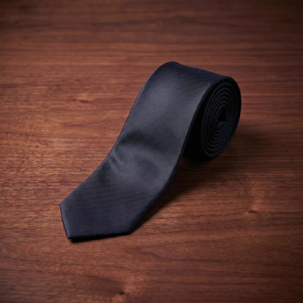 Black Herringbone Skinny Tie | Polyester Wedding & Formal Necktie