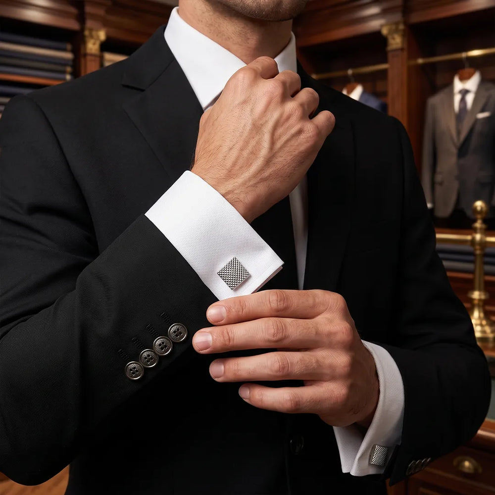 Silver Diamond Cufflink & Tie Clip Set | Wedding & Formal Accessory