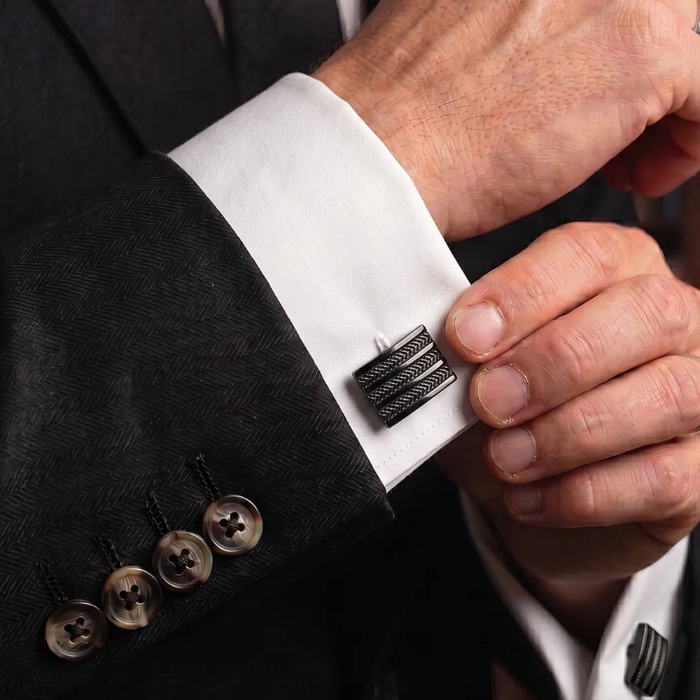 Gunmetal Textured Stripe Rectangular Cufflinks | Sailor Australia
