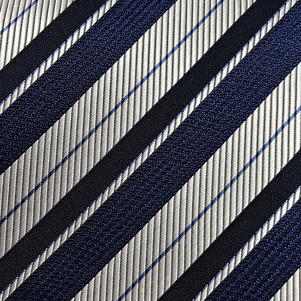 White, Navy & Black Stripe Tie Set | Wedding & Formal Accessory Set