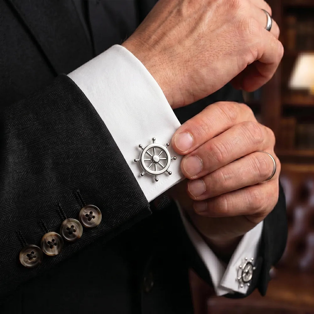 Silver Nautical Ship's Helm Wheel Cufflinks | Sailor Australia