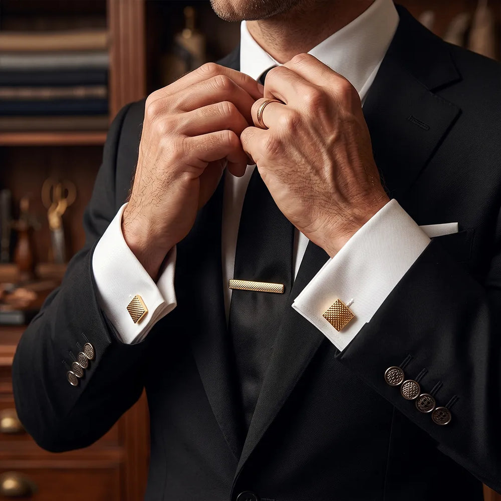 Men's Gold Textured Cufflinks and Tie Clip Set with Gift Box | Sailor Australia