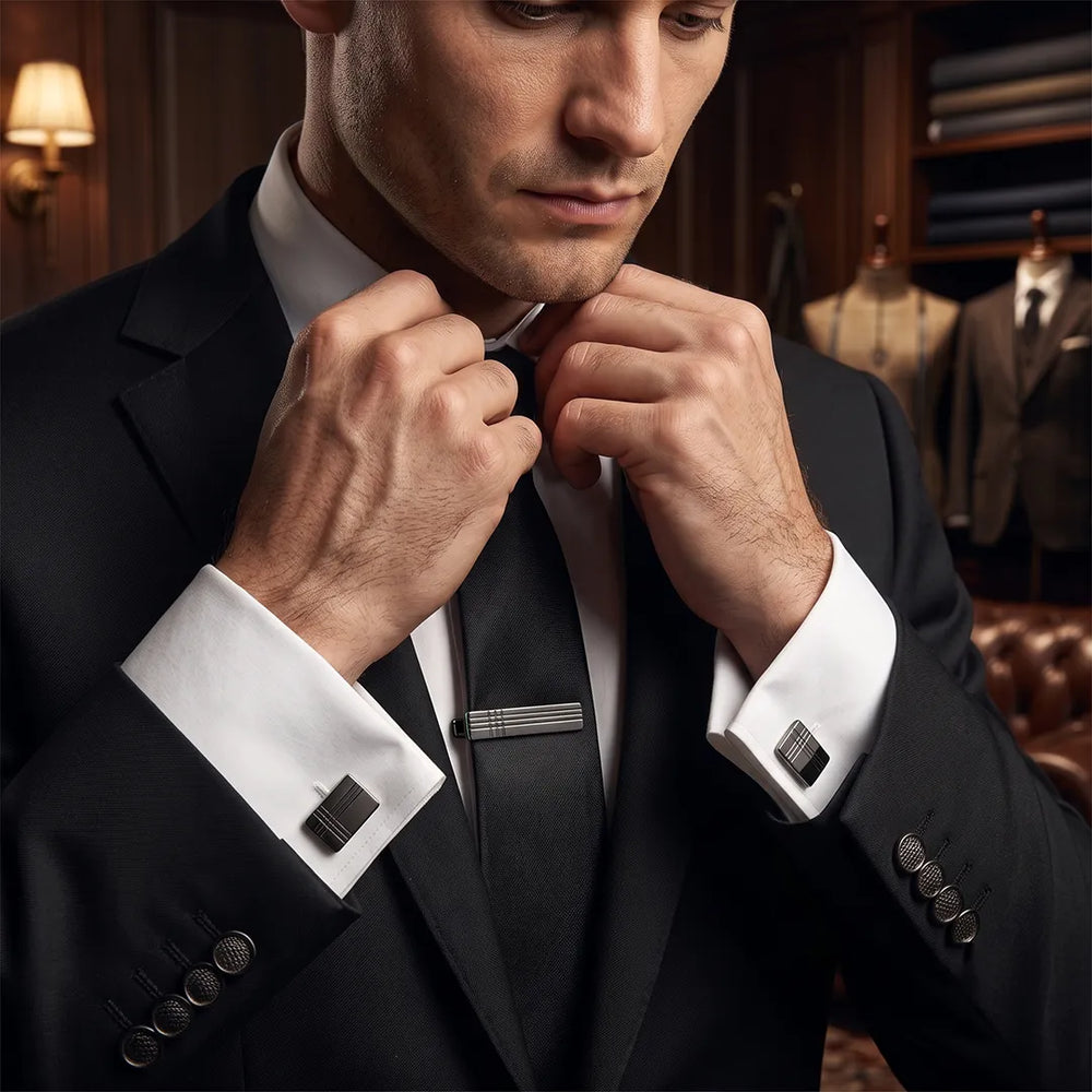 Men's Gunmetal Grid Cufflinks and Tie Clip Set with Gift Box | Sailor Australia