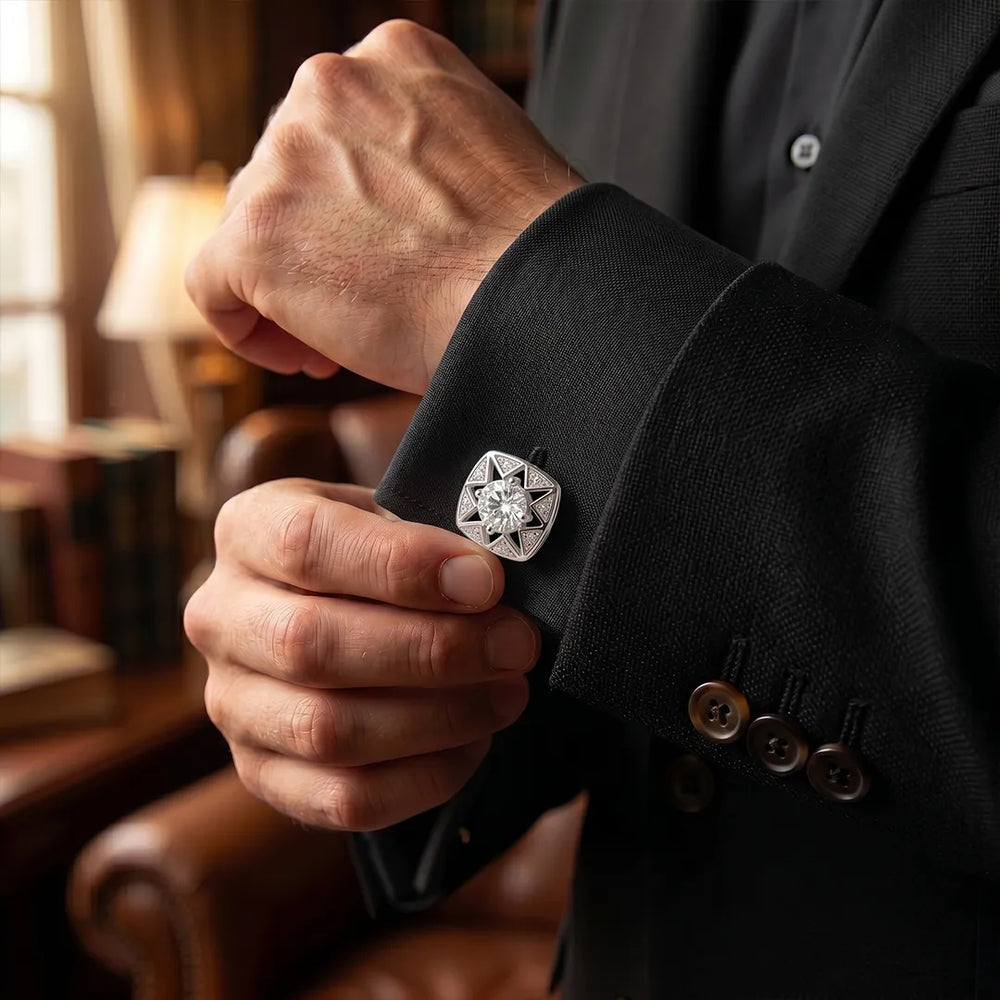 Silver Openwork Starburst Clear Crystal Cushion Cufflinks | Sailor Australia