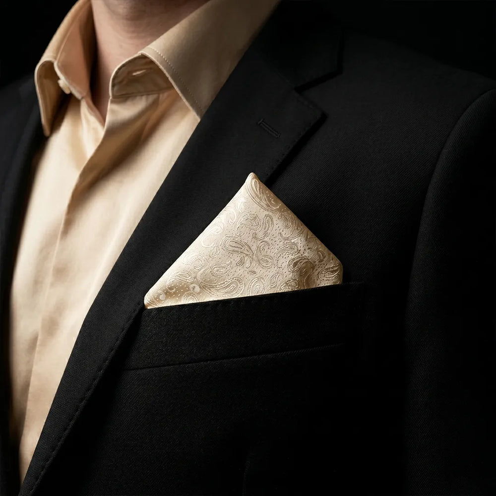Champagne Paisley Pocket Square | Wedding & Formal Accessory