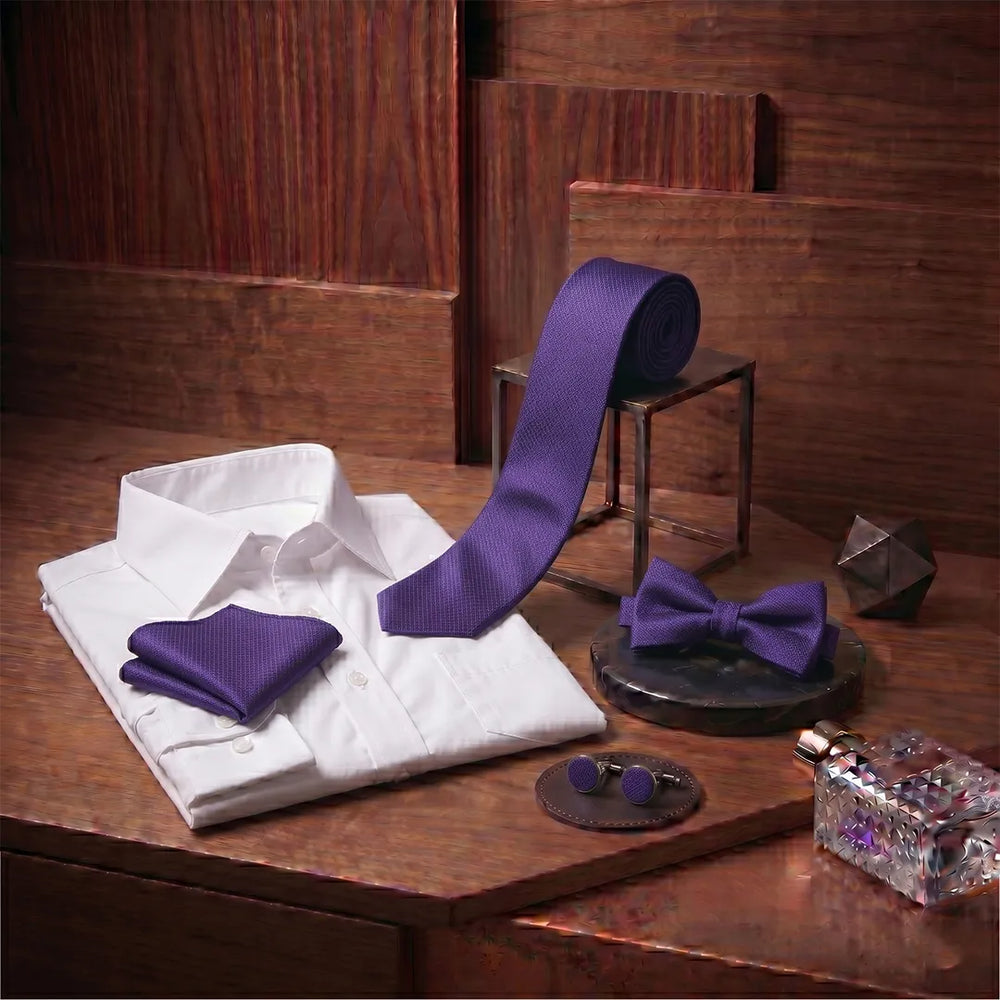 Purple Textured Tie Set | Wedding & Formal Accessory Set