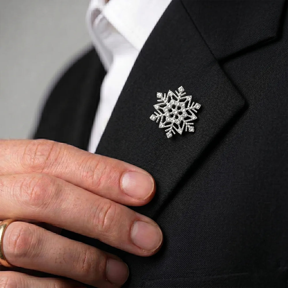 Silver Crystal Snowflake Lapel Pin | Formal & Wedding Accessory