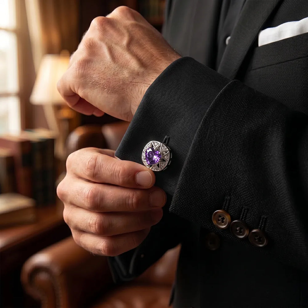 Silver Amethyst Purple Crystal Cushion Cufflinks | Sailor Australia