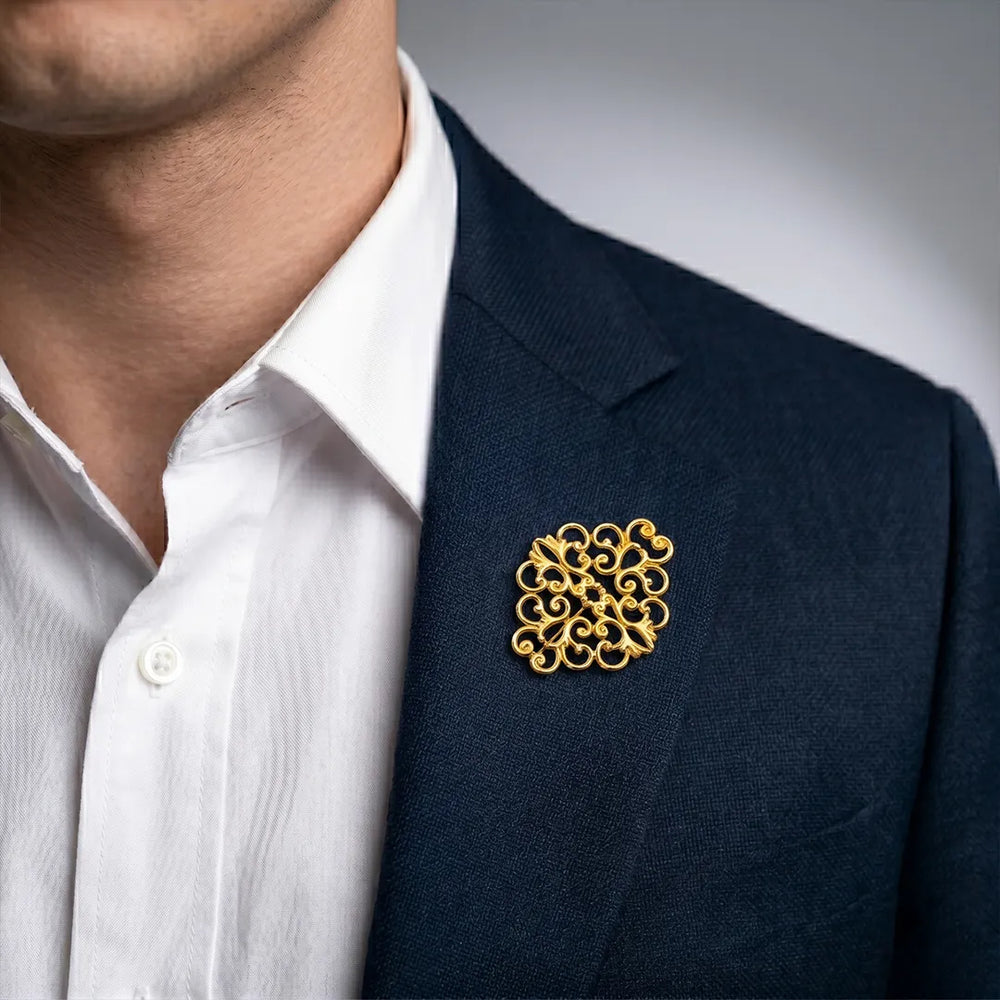 Gold Filigree Scroll Lapel Pin | Formal & Wedding Accessory