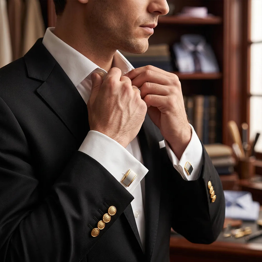 Gold & Silver Two-Tone Cufflink & Tie Clip Set | Wedding & Formal Accessory