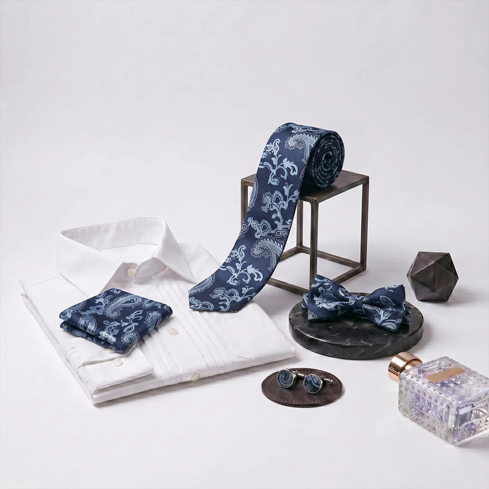 Navy & Light Blue Paisley Tie Set | Wedding & Formal Accessory Set