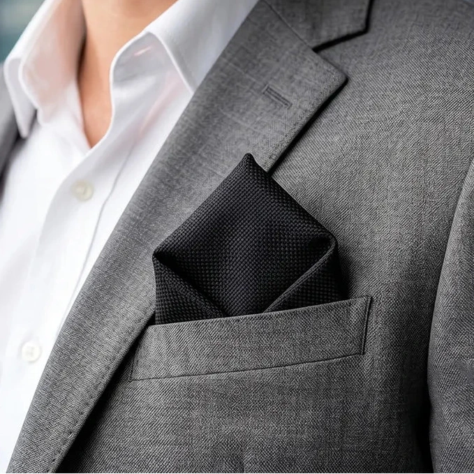Black Micro-Grid Pocket Square | Polyester Formal & Casual Accessory