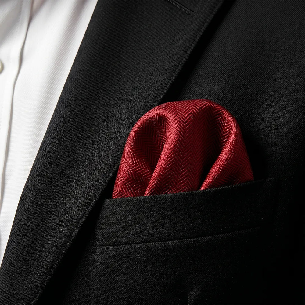 Deep Red Herringbone Pocket Square | Polyester Formal & Casual Accessory