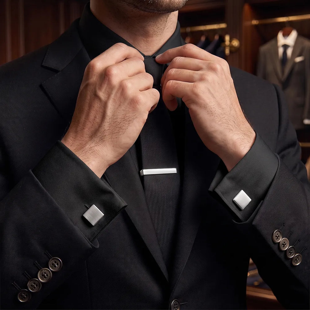 Men's Modern Silver Cufflinks and Tie Clip Set with Gift Box | Sailor Australia