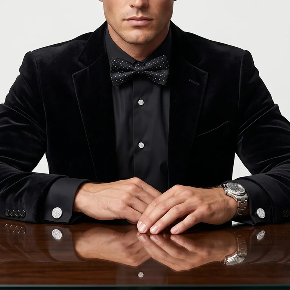 Crystal Pave Shirt Stud & Cufflink Set | Wedding & Formal Accessory