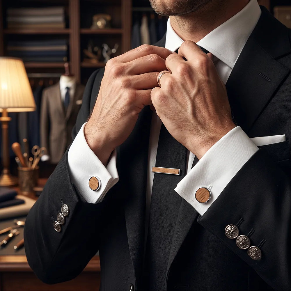 Men's Light Wood Cufflinks and Tie Clip Set with Gift Box | Sailor Australia