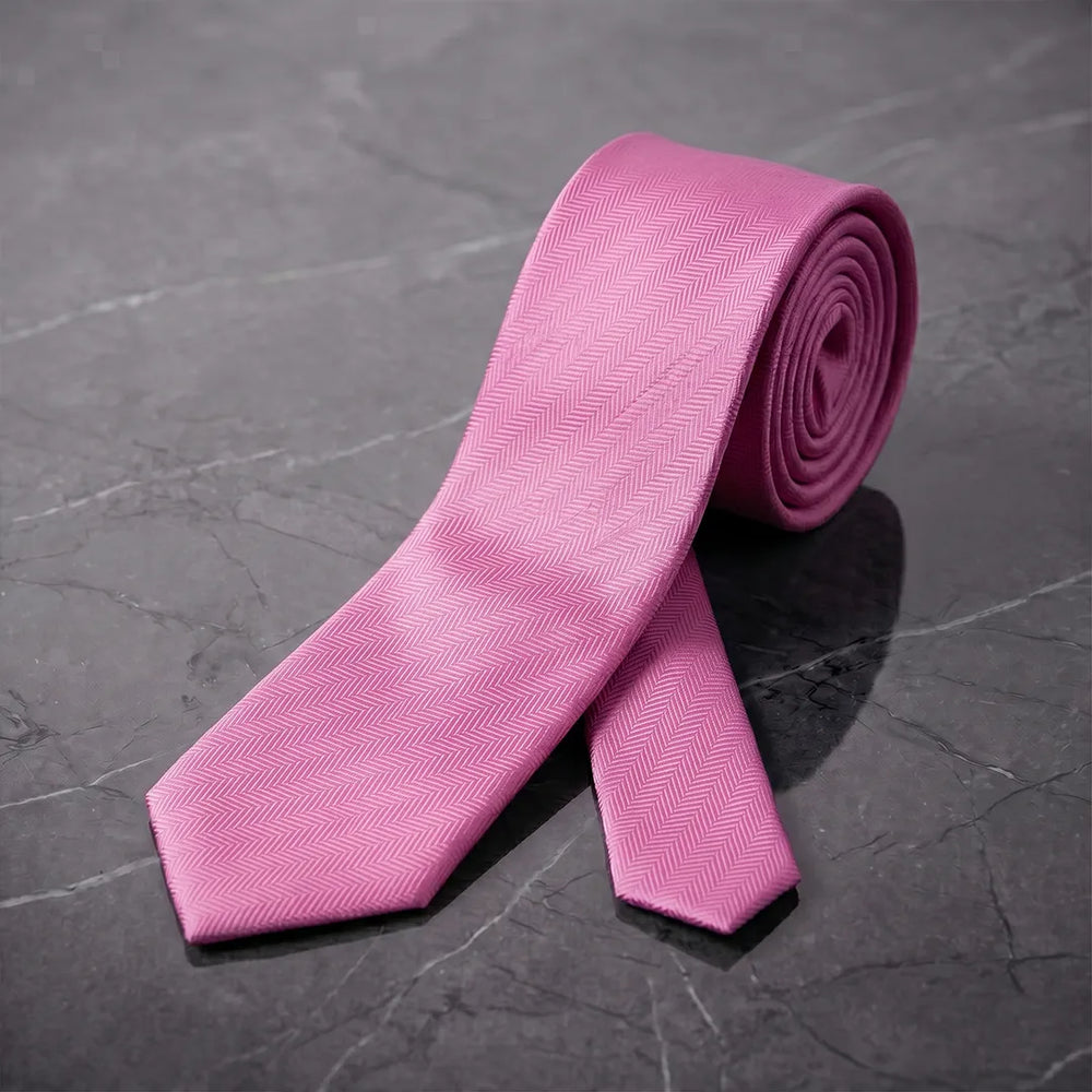 Pink Herringbone Skinny Tie | Polyester Wedding & Formal Necktie