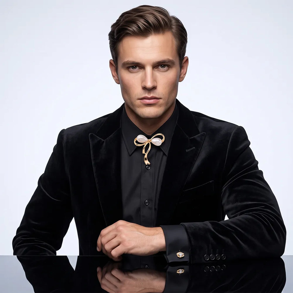 Gold & Pearl Collar Pin | Wedding & Formal Accessory