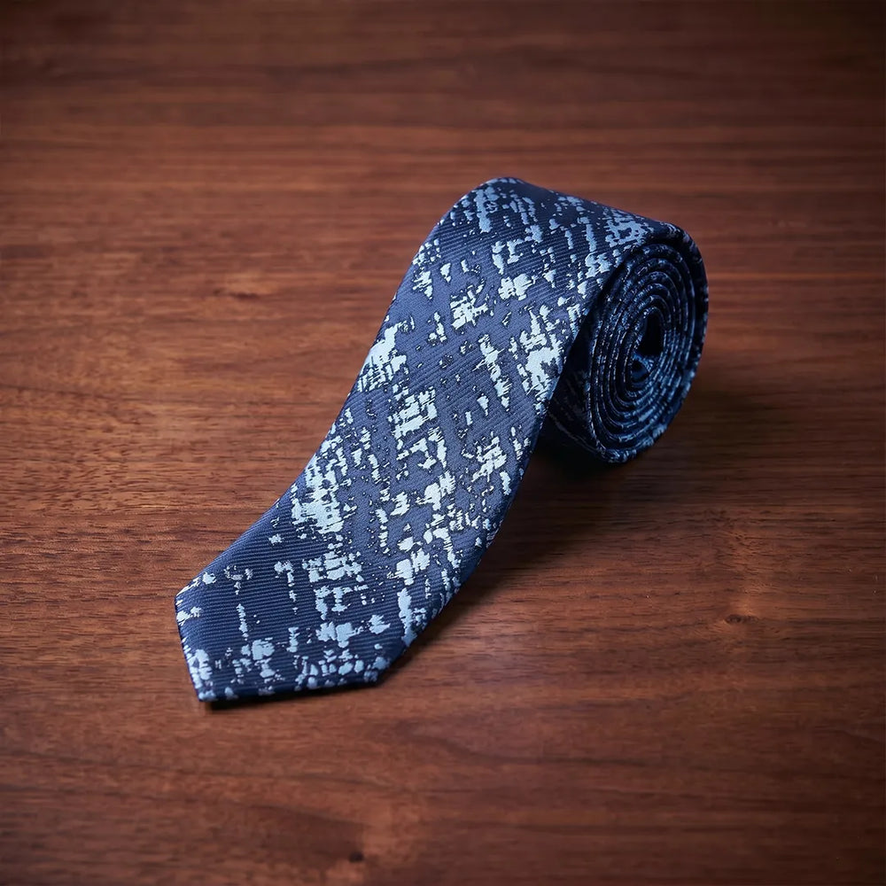 Navy & Silver Abstract Silk Skinny Tie | Wedding, Daily & Formal Necktie
