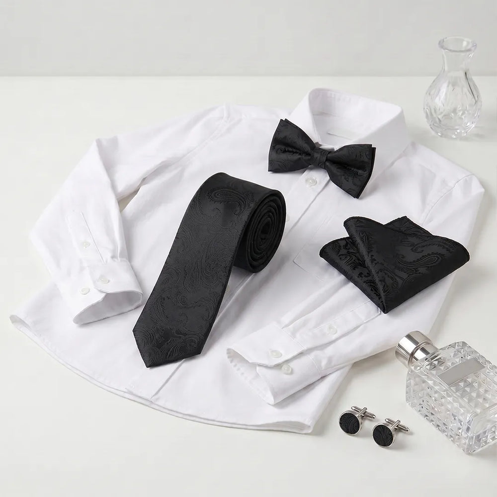 Black Paisley Jacquard Tie Set | Wedding & Formal Accessory Set