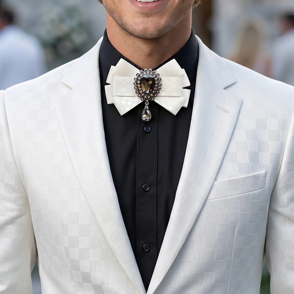 White Jeweled Silk Bow Tie | Wedding & Formal
