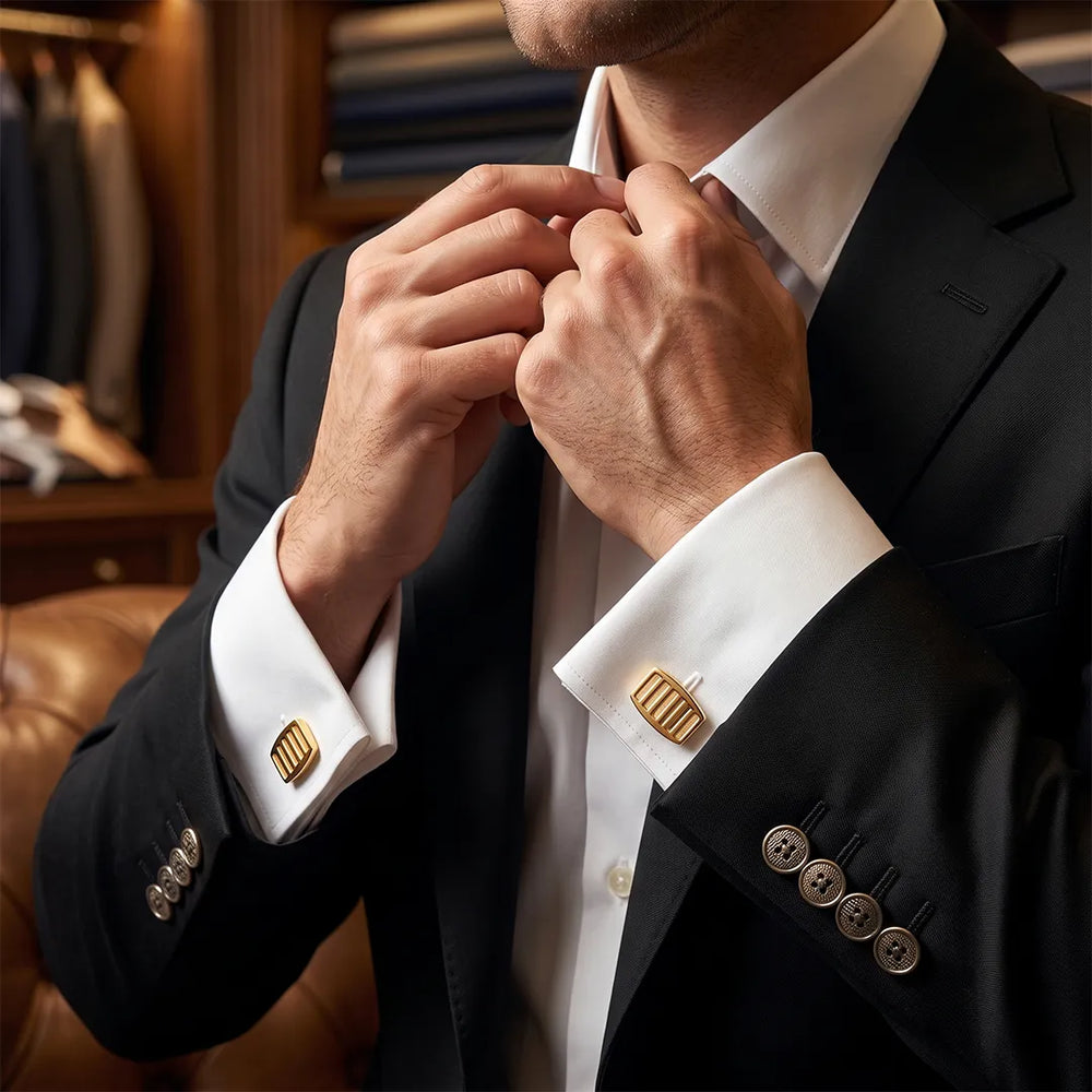 Gold Textured Cufflink & Tie Clip Set | Wedding & Formal Accessory