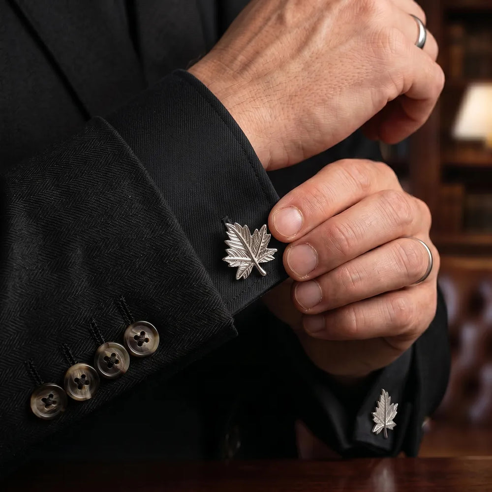 Silver Sculpted Maple Leaf Cufflinks | Sailor Australia