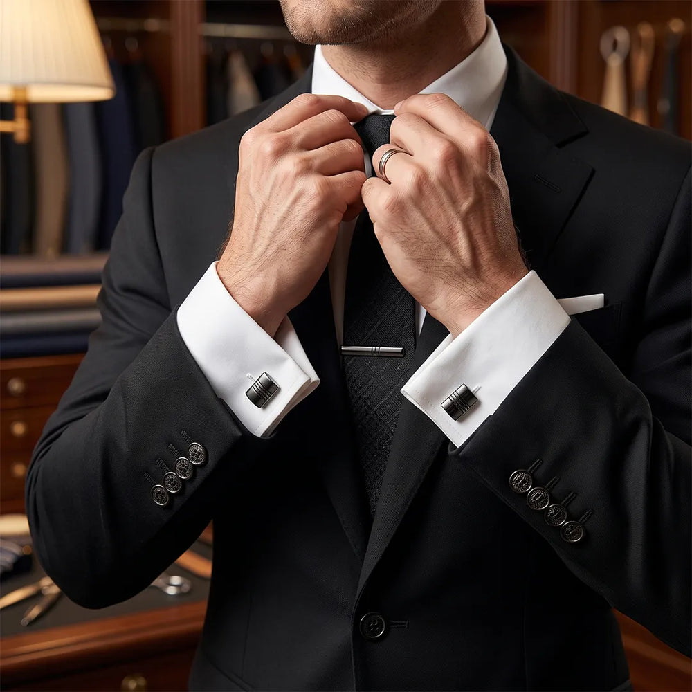 Men's Gunmetal Striped Cufflinks and Tie Clip Set with Gift Box | Sailor Australia