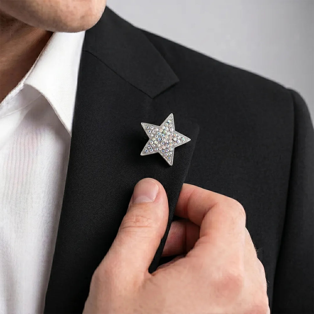 Silver Iridescent Star Lapel Pin | Formal & Wedding Accessory