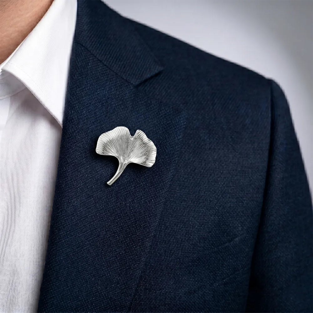 Silver Ginkgo Leaf Lapel Pin | Formal & Wedding Accessory