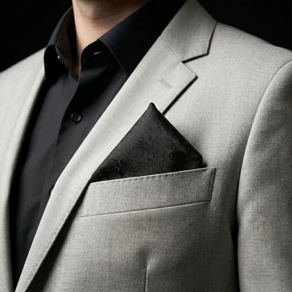 Black Paisley Pocket Square | Wedding & Formal Accessory