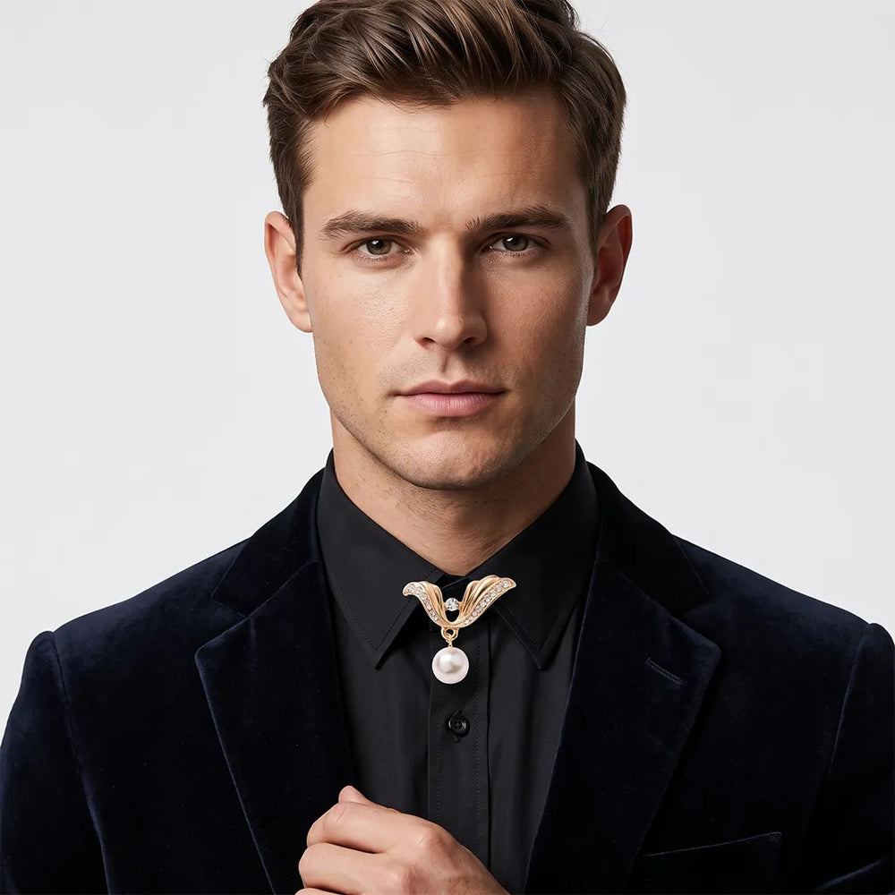 Gold Wing & Pearl Collar Pin | Wedding & Formal Accessory