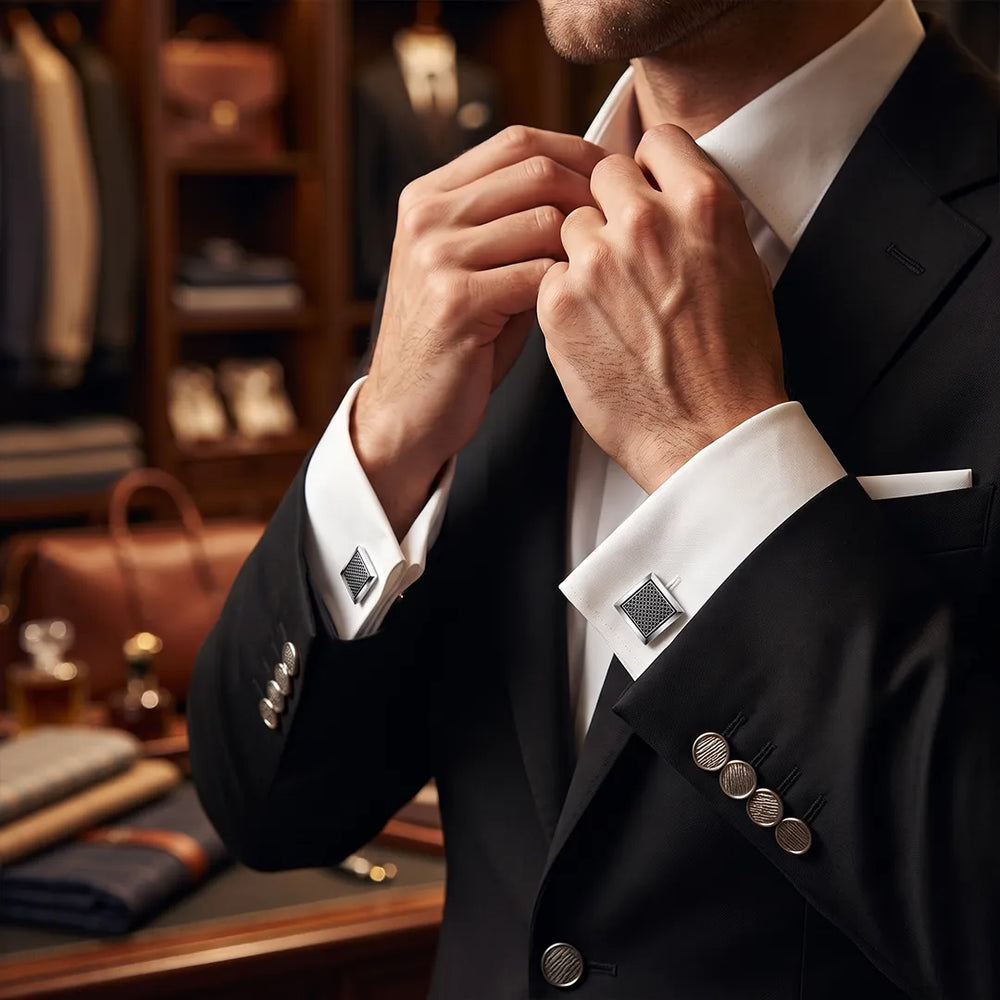 Silver Textured Cufflink & Tie Clip Set | Wedding & Formal Accessory