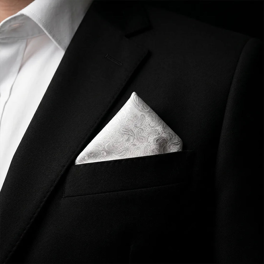 White Paisley Pocket Square | Wedding & Formal Accessory