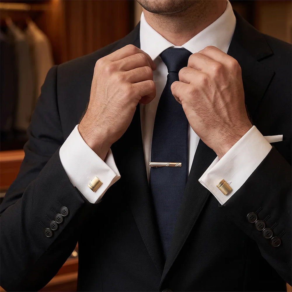 Men's Two-Tone Gold and Silver Cufflinks and Tie Clip Set with Gift Box | Sailor Australia